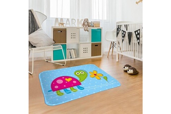 Tapis enfant House Of Kids Tapis enfant 70x95 cm rectangulaire ultra doux tortue bleu chambre adapté au chauffage par le sol