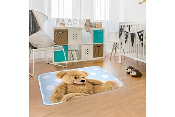 Tapis enfant House Of Kids Tapis enfant 130x180 cm rectangulaire ultra doux teddy bleu chambre adapté au chauffage par le sol