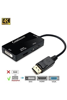 Adaptateur Displayport, dp1.2 DisplayPort vers HDMI/DVI/VGA Male à Femelle Cable Adaptateur Convertisseur Compatible 4 K Résolution Via HDMI