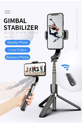 Trépied photo et vidéo Qumox Perche Selfie Trépied Bluetooth avec  Stabilisateur, Gimbal Stabilisateur 1 Axe Anti-tremblement, Mini Selfie  Stick Extensible pour iPhone Samsung et