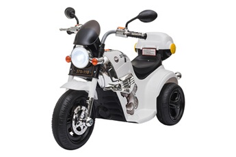Véhicule électrique pour enfant HOMCOM Moto électrique pour enfants scooter 3 roues 6 v 3 km/h effets lumineux et sonores top case blanc
