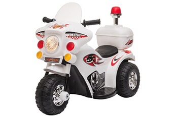 Véhicule électrique pour enfant HOMCOM Moto scooter électrique pour enfants modèle policier 6 v 3 km/h fonctions lumineuses et sonores top case blanc