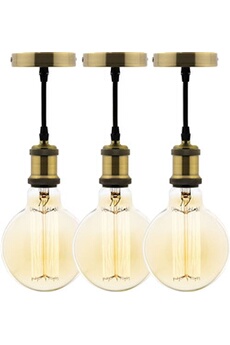 suspension elexity lot de 3 kits de suspension vintage avec câble textile et ampoules filament carbone petit globe