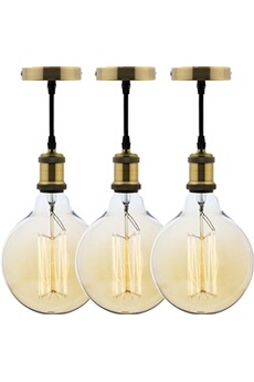 suspension elexity lot de 3 kits de suspension vintage avec câble textile et ampoules filament carbone grand globe