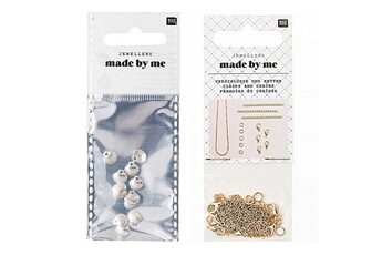 Bijou de déguisement Rico Design 12 mini perles coquillages argentées + fermoirs épais et chaînes dorés