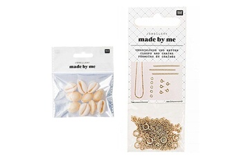 Bijou de déguisement Rico Design 10 perles coquillages naturels + fermoirs fins et chaînes dorés