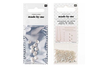 Bijou de déguisement Rico Design 12 mini perles coquillages + fermoirs épais et chaînes argentés