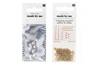 Bijou de déguisement Rico Design 12 mini perles coquillages argentées + fermoirs fins et chaînes dorés