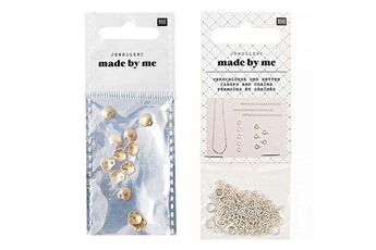 Bijoux Rico Design 12 mini perles coquillages dorées + fermoirs fins et chaînes argentés