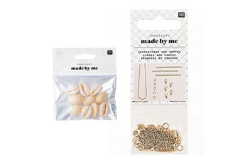 Bijou de déguisement Rico Design 10 perles coquillages naturels + fermoirs épais et chaînes dorés
