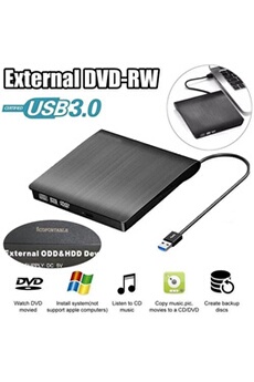 Disque dur externe GENERIQUE Lecteur Graveur DVD CD Externe USB 3.0 Ultra Slim Plug and Play, Haute Vitesse - compatible Windows/MAC OS