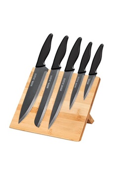 ustensile de cuisine smile ensemble de 5 couteaux cuisine acier inoxydable set bloc de bambou magnétique,, sns-4, , marron