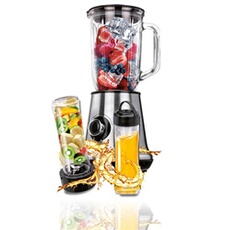 Blender Mixeur 1 L, 2 Bouteilles Smothie To Go 0,6 L,sans BPA,2 vitesses+Pulse,, MBL-15M, 450, Argent