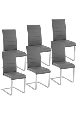 Chaise Tectake 6 Chaises de Salle à Manger BETTINA Rembourrées Pieds en métal Argentés Design Moderne - gris