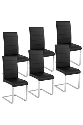 Chaise Tectake 6 Chaises de Salle à Manger BETTINA Rembourrées Pieds en métal Argentés Design Moderne - noir