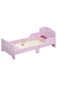 lit enfant homcom lit enfant - lit d'enfant design princesse motif château - sommier à lattes inclus - mdf contre-plaqué rose