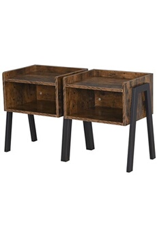 table de chevet homcom tables de chevet style industriel - lot de 2 tables de nuit - meubles empilables - panneaux particules aspect vieux bois métal noir