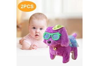 Peluche AUCUNE Danse électrique chiot portant jupe avec lunettes chapeau jouets en peluche cadeau 2 pièces - violet