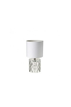 lampe à poser wadiga lampe à poser base en verre et abat-jour tissu blanc - hauteur 29cm