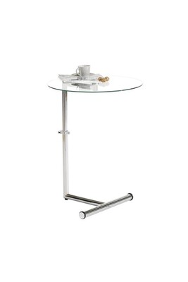 Table d'appoint Idimex Table d'appoint LEONIE bout de canapé rond table à café table basse hauteur réglable, en métal chromé et verre trempé transparent