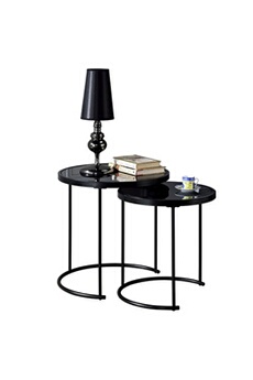 table d'appoint idimex lot de 2 tables d'appoint gigognes leyre, plateau rond en verre noir et cadre en métal noir