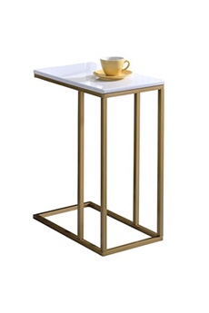 table d'appoint rectangulaire debora, en métal doré et mdf décor blanc