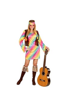 Déguisement adulte Widmann Widmann 73354-adulte costume de femme hippie, robe, angenähte gilet, bandeau, arc-en-ciel