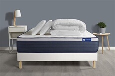 Pack prêt à dormir matelas Ressorts ensachés+Mémoire de forme ACTIFLEX MAX 200x200cm + sommier KIT blanc + 2oreillers+couette