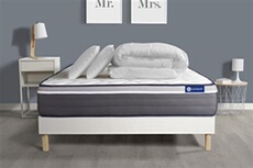 Pack prêt à dormir matelas ACTIFLEX PLUS 140x200 Ressorts ensachés+Mémoire de forme + sommier KIT blanc + 2 oreillers+couette