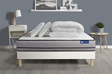 Pack prêt à dormir matelas ACTIFLEX NIGHT 200x200 RESSORTS ENSACHES 3zones confort + sommier KIT blanc + 2 oreillers +couette