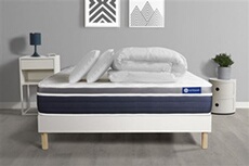 Pack prêt à dormir ACTIMEMO CONFORT Matelas mémoire de forme 140x190 Maxi épaisseur + sommier KIT blanc + 2 oreillers+couette