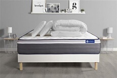Pack prêt à dormir matelas ACTIMEMO PLUS 140x190 Mémoire de forme 7zones confort + sommier KIT blanc + 2 oreillers + couette