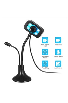 Mini caméra d'ordinateur portable de bureau USB de webcam HD avec micro, support rotatif flexible de lumière LED