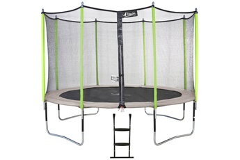Trampoline Kangui Trampoline de jardin 365 cm + filet de sécurité + échelle jumpi taupe/vert 360