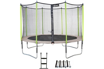Trampoline Kangui Trampoline de jardin 426 cm + filet de sécurité + échelle + kit d'ancrage jumpi taupe/vert 430
