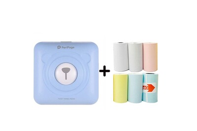 imprimante thermique Bluetooth avec 10 rouleaux de papier thermique portable pour photos et notes pour smartphones iOS/Android Mini imprimante de poche sans fil Bleu 