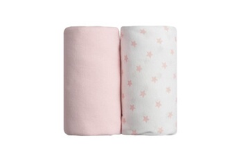 Drap bébé Babycalin Lot de 2 draps housse jersey coton - impression étoile rose et rose uni - 70 x 140 cm