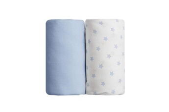 Drap bébé Babycalin Lot de 2 draps housse jersye coton - bleu uni et impression etoile bleue - 60 x 120 cm