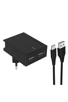 Chargeur pour téléphone mobile GENERIQUE Chargeur Secteur Double USB 3A Smart IC Câble USB-C Swissten Slim Noir