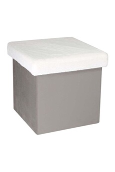 pouf the home deco factory - pouf coffre de rangement bicolore imitation fourrure léo gris clair et blanc