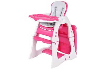 COSTWAY Chaise haute Costway 3 en 1 chaise bébé convertible avec plateau et dossier réglable ceinture de sécurité rose