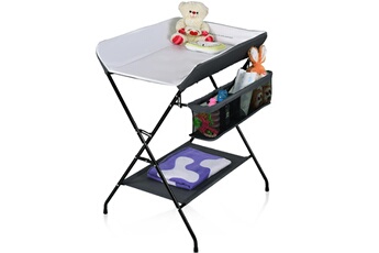 Commode et table à langer Costway Table à langer bébé pliante avec panier de rangement à côté charge max 10kg gris