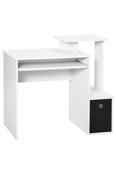 Bureau droit HOMCOM Bureau informatique multimdia tagres tablette clavier panier noir panneaux particules blanc