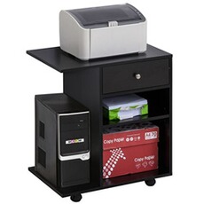 HOMCOM Support Imprimante Roulant – Meuble Organiseur Bureau 100x40x71 Cm Bois Noir Avec Rangements & Roulettes Frein