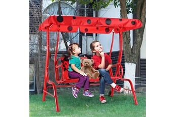 Balançoire et portique multi-activités Costway Balancelle de jardin pour enfants 2 places toit anti-uv balançoire jardin pour enfants chaise bascule pour enfants rouge