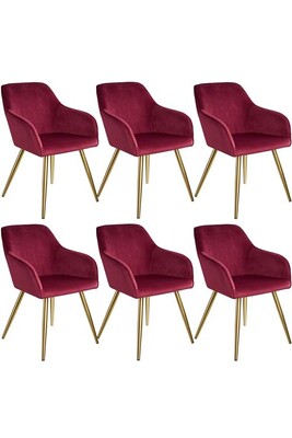 Chaise Tectake 6 Chaises MARILYN Effet Velours Style Scandinave - bordeaux/or