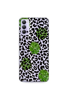 Coque et étui téléphone mobile Coque4phone Coque en silicone transparente pour OPPO Reno 4 PRO avec motif leopard noir et feuilles vertes
