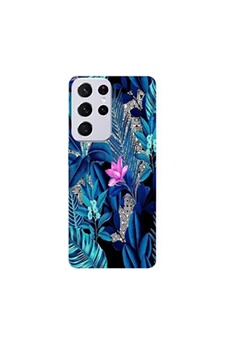 Coque en silicone pour Samsung Galaxy S21 ULTRA avec motif tropical et fleur rose