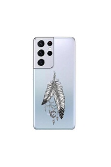Coque en silicone transparente pour Samsung Galaxy S21 ULTRA avec motif plume