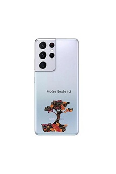 Coque en silicone transparente pour Samsung Galaxy S21 ULTRA avec motif bonsai japonais avec votre texte